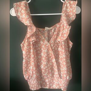 Sienna Sky Peach Floral Ruffle Blouse